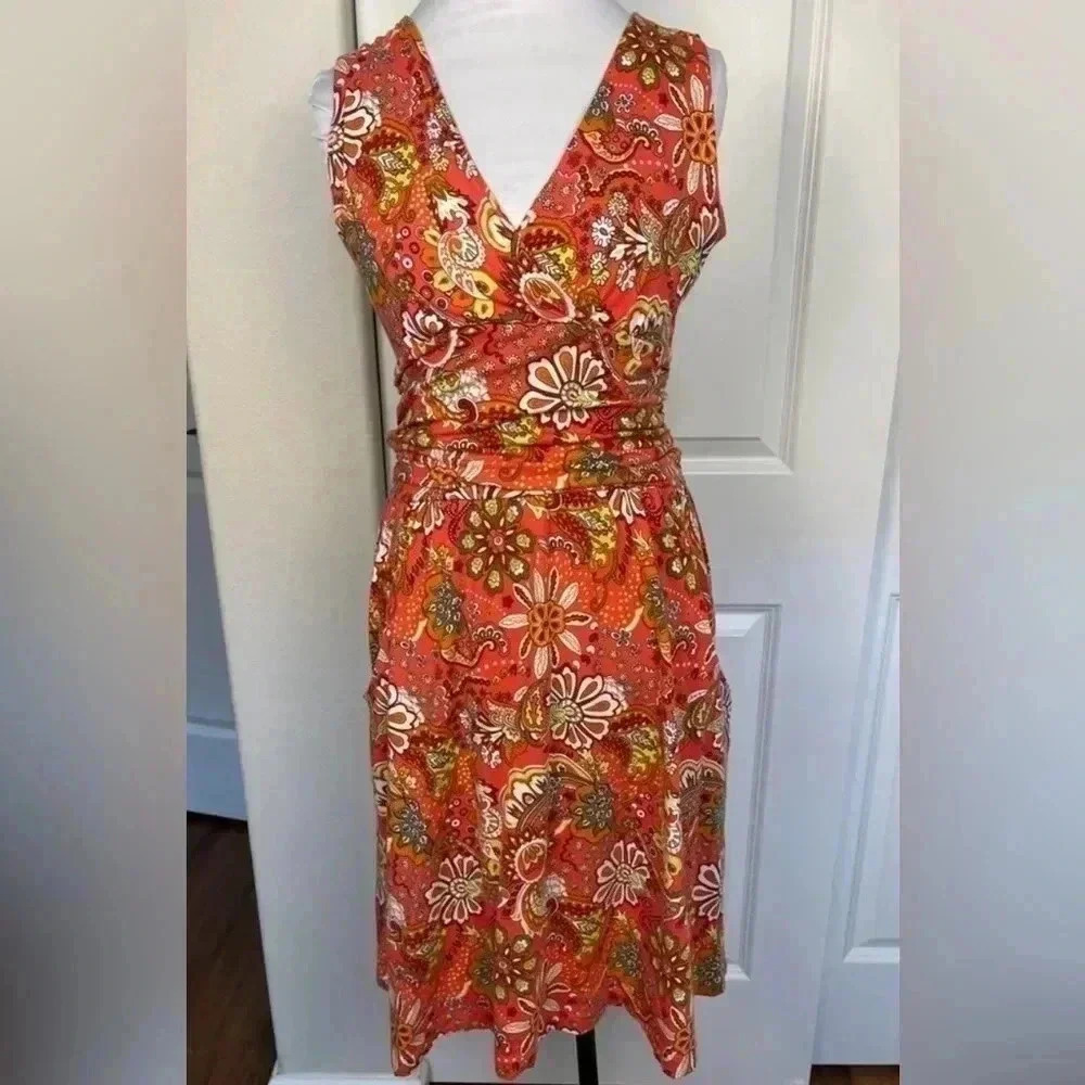 Athleta Jura Paisley Ruched Waist Athliesure Orange Floral Dress Size XXS